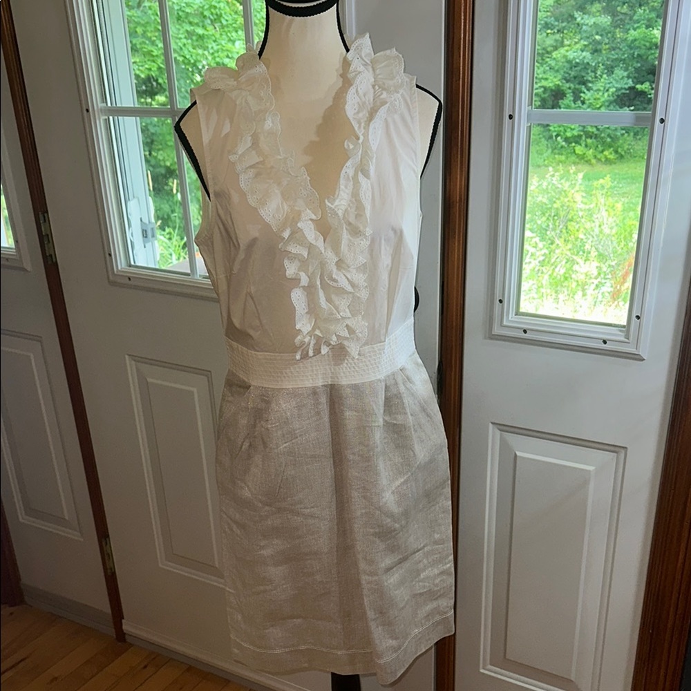 LOFT White and Silver Ruffle Mini Dress